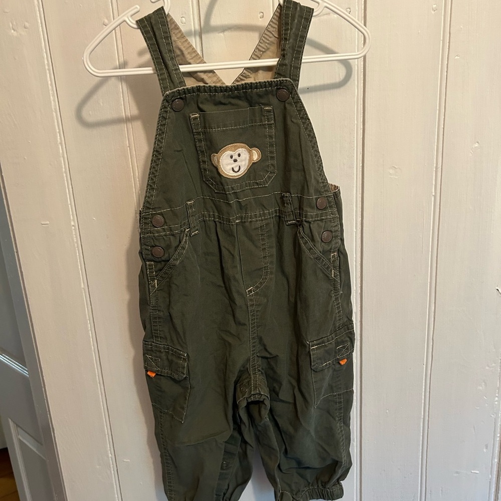 Carters 18m olive Green cargo pants Overalls with brown Monkey Patch